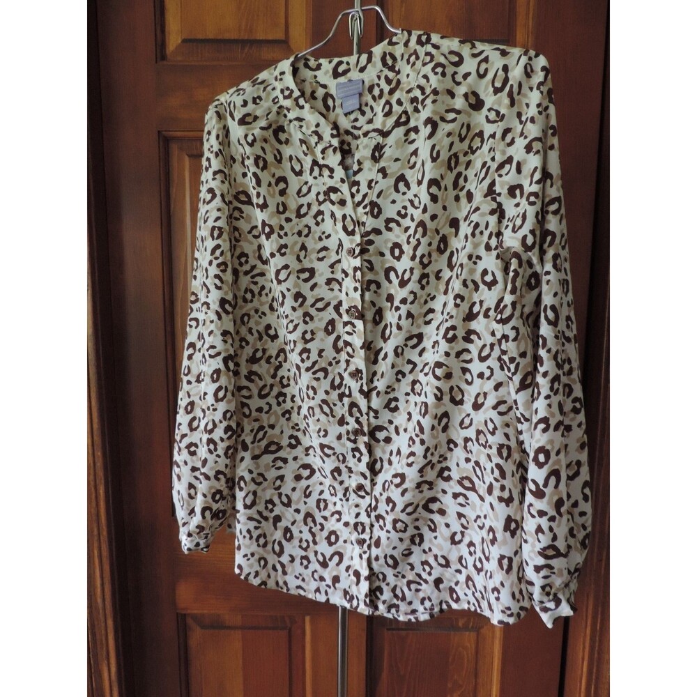 Laura Scott Blouse Women's Button Front Animal Print Top Size Small